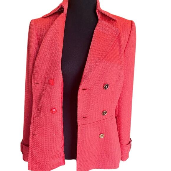 Tahari ASL Double Breasted Blazer w/ Belted Cuffs & Gold Buttons Orange Red SZ.4 - Picture 12 of 16
